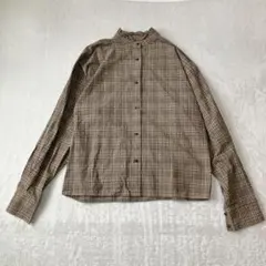 クティール kutir チェックシャツ ブラウス 襟フリル ブラウン Fサイズのサムネイル