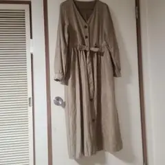 ベージュ 長袖 シャツワンピース