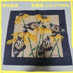 未使用 Jim Thompson ハンカチ シルク100% 黒 蝶柄 上質