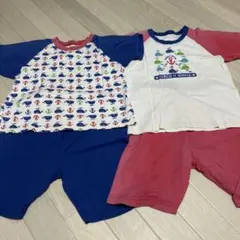 キッズ 半袖 パジャマ 120 男の子 2セット レッド ブルー くじら イカリ