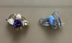 エレガントな花とブルーの蕾のブローチ