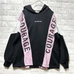 パーカー フーディー S ブラック ピンク ロゴ スポーティー カジュアル