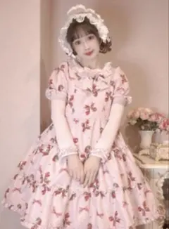 アベイル　マジョレッティ　 まゆろん　苺柄　リボン　ワンピース　3Lピンク