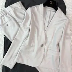 ✨極美品 リネン✨グリーンレーベルリラクシング パンツスーツ ノーカラー 白