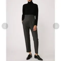 RIM.ARK サイドレースアップ ハイウエストパンツ センタープレス グレー