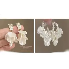 パールフラワーピアス　パールピアス ブライダルアクセサリー 2点まとめ売り