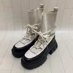 ハイブリット厚底スニーカーブーツ 凹凸デザインソール レースアップ 23.5cm