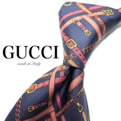 【美品】GUCCI ネクタイ 総柄 ネイビー イタリア製 ラグジュアリー