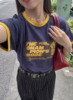 CIAOPANIC ロゴプリントリンガーTシャツ ネイビー