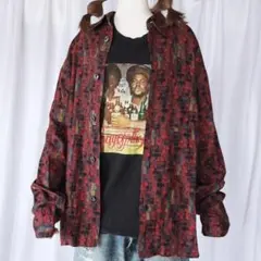 used M SIGNUM 総柄 長袖シャツ ユーロ 古着 赤(レッド)系