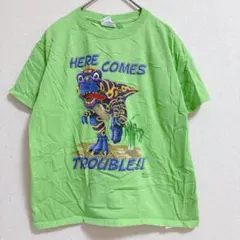 激レア⭐️90sヴィンテージ風 恐竜プリントTシャツ ライムグリーン ユースのサムネイル