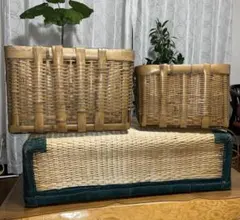 昭和レトロ　竹かご　行李　古民具　竹細工　収納　かご　バスケット　アンティーク