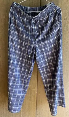 ネイビー系チェック カジュアルパンツ 綿100%