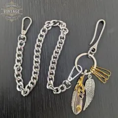 シルバー ウォレットチェーン フェザー2連 ゴールド差し メンズ アンティーク1