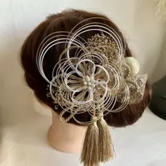 水引 髪飾り アイボリー 和玉 タッセル 和装 成人式 卒業式 結婚式 振袖