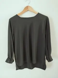 しまむら　七分袖ブラウス　ブラック　パール　Lサイズ