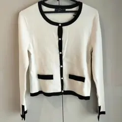 ZARA パールボタンカーディガン　バイカラー　薄手　ホワイト　S