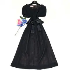 未使用級　ローラアシュレイ　ロングワンピース　花柄　リボン　シースルー　Aライン
