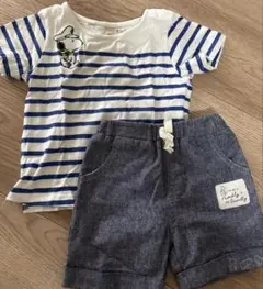 プティマイン　スヌーピー Ｔシャツとプーさんのデニムショートパンツ セット　90