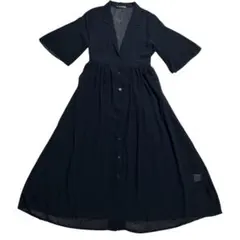 半袖シャツワンピース ウエストリボン付きブラックワンピース