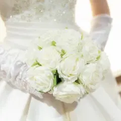 ホワイト 造花 ラウンドブーケ ブートニアセット