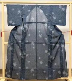 A 夏物 枝に花模様 藍色 絽 紗 薄物 化繊 小紋 着物 K104 - メルカリ