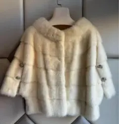 リアルミンクファー/ジャケットショートコート ポンチョマ　アイボリー　M新品