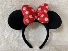 ディズニー カチューシャ ミニー スパンコール 赤 黒