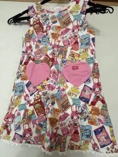 新品未使用 130cm メゾピアノ ミント フルーツパフェ柄ワンピース 