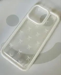 iPhone14pro ソフトケース ホワイト リボン クリア