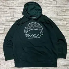 USA古着 スウェットパーカー カリフォルニア 熊 グリーン ビッグプリント