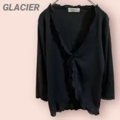 GLACIER長袖カーディガン　フリルデザイン　薄手　黒　レディース/F