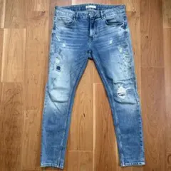 ZARA MAN スキニーデニム ダメージ加工 ライトブルー EUR44