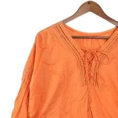 【美品】グリーンレーベルリラクシング レースアップバルーンブラウス オレンジ