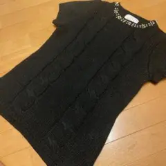 Rady❤️ブラック ケーブルニット 半袖 ビジュー装飾のサムネイル