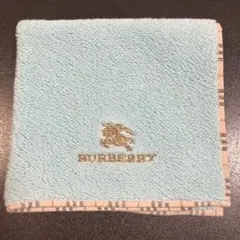 バーバリー チェック柄タオルハンカチ　水色　リバーシブル