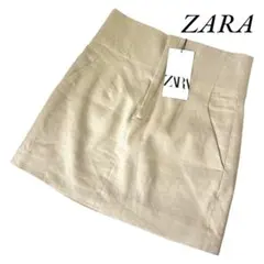 ZARA ザラ リネン混 Aライン ミニスカート ベージュ 新品未使用