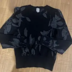 H&M 花柄 長袖ニットセーター 黒