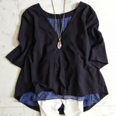 美品♪ ラウンジドレス レイヤード バックジップ ブラウス ブラック