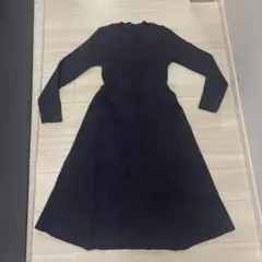 リブニット バックリボン ニットワンピース