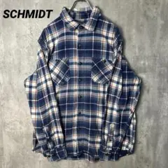 T-2347 00s SCHMIDT ネルシャツ チェック 長袖 L ブルー