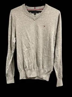 古着美品トミーヒルフィガーセーターVネックライトグレーXS