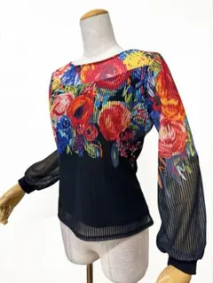 【Mサイズ】新品　JOAN社交ダンス ボタニカル柄デザインカットソー緑ｊ9066 Mサイズ】新品 JOAN社交ダンス ボタニカル柄デザインカットソー緑