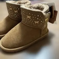 新品　タグ付き　ムートンブーツ リボン ビジュー ブラウン 17〜18センチ
