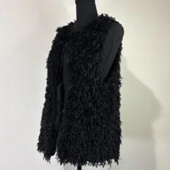 美品Corocolor黒シャギーファーノースリーブベストジレ百貨店購入