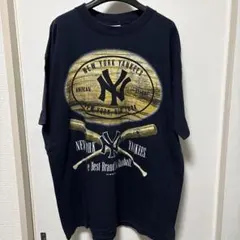 90s USA製　NY ヤンキース　ビッグプリントT ネイビー