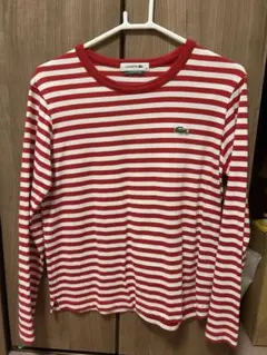 BEAMS*LACOSTE 赤白ストライプ 長袖Tシャツ
