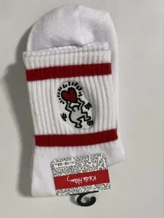 キースヘリング ハート刺繍ソックス 19-24cm