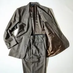 カジュアルスーツ　セットアップ　茶　ストライプ　ジャケット　スラックス　ブラウン