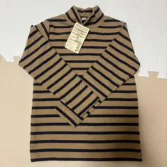 MUJI 長袖カットソー 110 ベージュ/ネイビー ストライプ